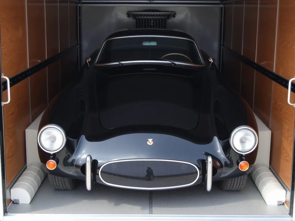Auto Transport quote for Classic black sports car safely enclosed for premium auto transport service
