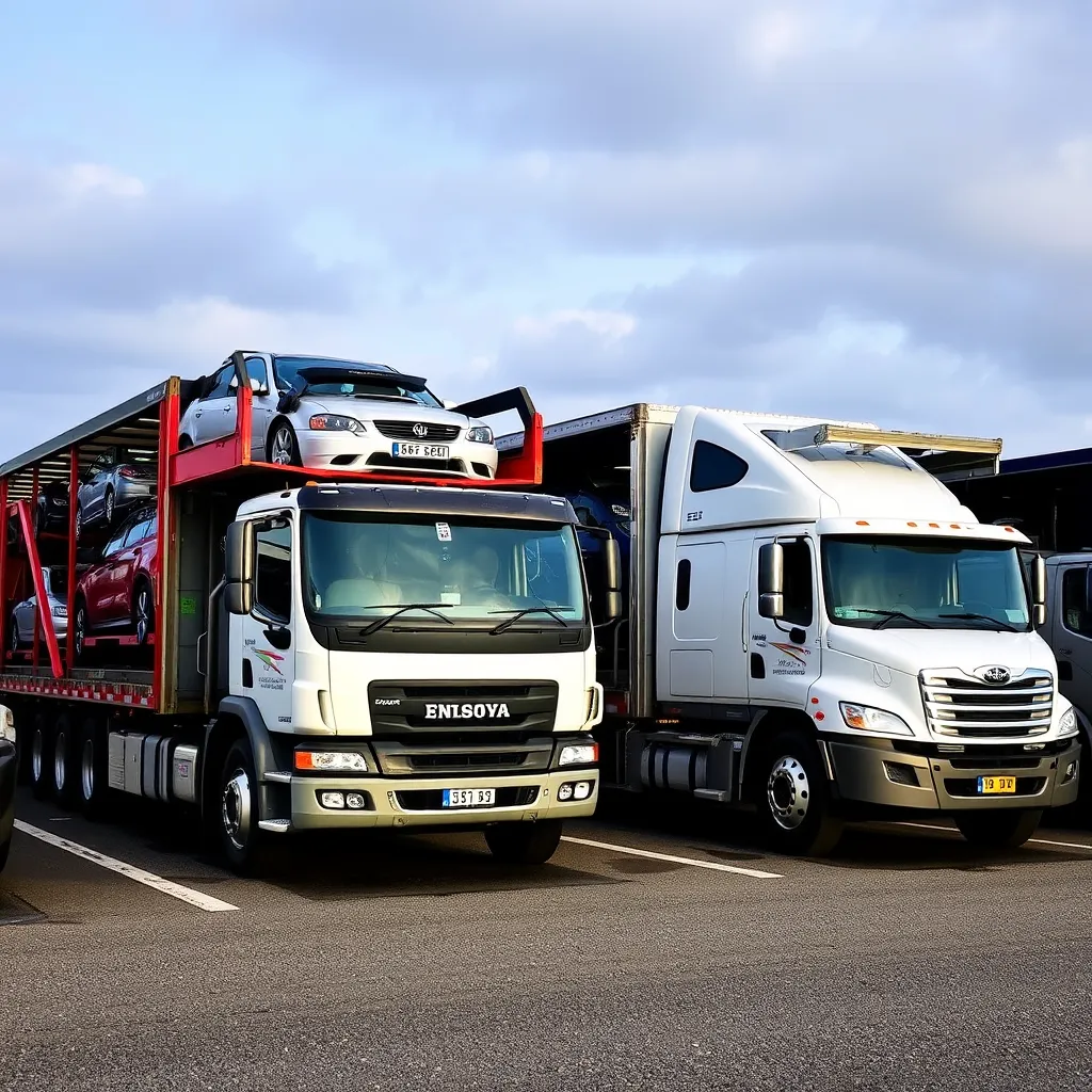 Open car carriers preparing for snowbird vehicle transport from northern states to Florida