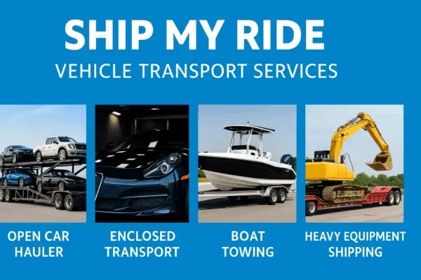 Ship My Ride nationwide auto transport services – open car hauler, enclosed transport for luxury vehicles, boat towing, and heavy equipment shipping – safe, reliable, hassle-free